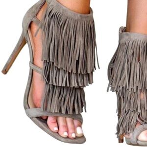 Steve Madden Fringe Suede Heels - Taupe